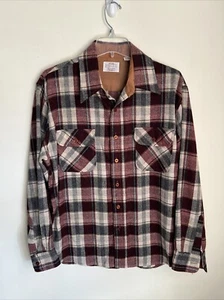 Vintage SEARS Men's L Red/Gray Plaid Wool Blend Button Shirt - Pristine - Picture 1 of 9