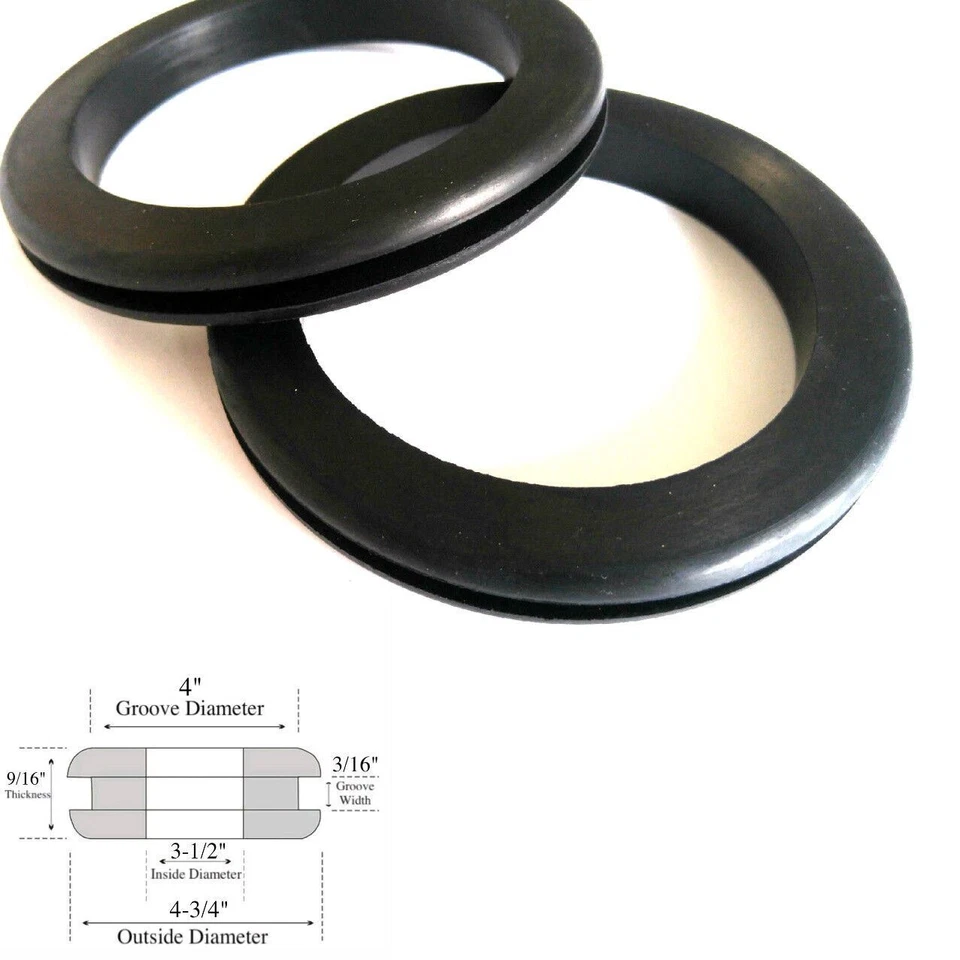 RUBBERFEETWAREHOUSE Pack of 2 Very Large Rubber Grommets 3-1/2" Inside Diameter - 3/16" Groove Width