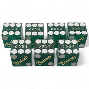 Lot 7 Genuine Binion's Vegas Casino Dice Matching 0054 Serial #s w/Pouch Rarity! - Picture 1 of 6