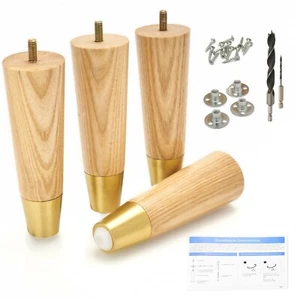 Ash Wood Gold Furniture Legs 4, 6, 8, 10, 12, 16 inch Feet Replacement Set of 4 - Picture 1 of 30