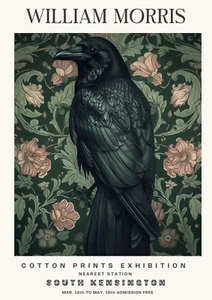 Impresión de póster de pared vintage de algodón floral de William Morris Crow de exposición - Imagen 1 de 6