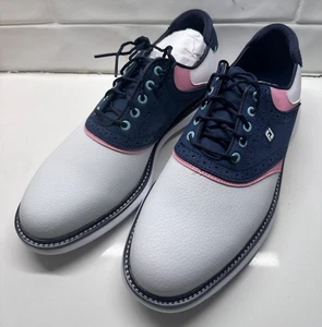 NEU Footjoy FJ Traditions Energy Herren Golfschuhe weiß/blau/pink Größe 10,5 - Bild 1 von 5