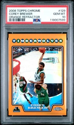 2008 TOPPS CHROME ORANGE REFRACTOR #129 COREY BREWER 462/499 PSA 10 - Image 1 of 2
