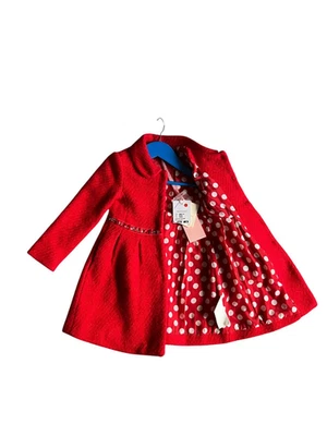 Monnalisa Bebe Red Coat Girls Size 98 2-3Y NEW NWT Embellished Designer - Image 1 of 4