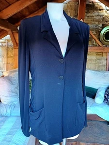 Auth CHANEL BOUTIQUE Black Vintage Mid Length Blazer Chain Hem CC Buttons 42/L - Picture 1 of 17