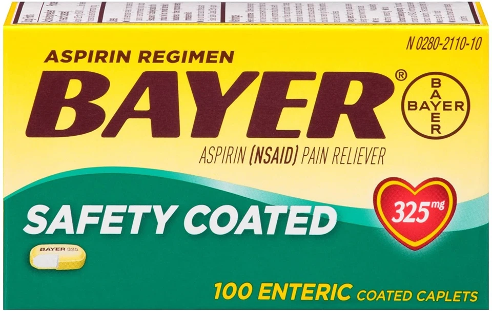 Régimen de aspirina Bayer, comprimidos recubiertos entéricos de 325 mg, analgésico, 100 unidades Foto 1 de 4