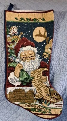 Tapiz Medias Navidad 16" Papá Noel Vintage Lista de Comprobación Reno Techo Foto 1 de 4