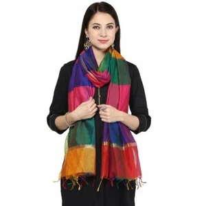 Beautiful Multicolored Silk Dupatta Indian Stole Hijab Scarf Dupatta Daily Uses - Picture 1 of 5