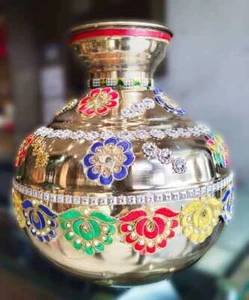 Brass Mangal Kalash Matka Hindu Religious Pooja Pot 10 Ltr, 11.7*11.7*12.2 Inch - Picture 1 of 4