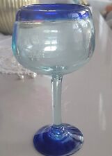 Mexican Hand Blown Margarita/Sangria/Wine Glass With Cobalt Blue Rim