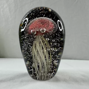 Pisapapeles vintage Moon Jellyfish estudio arte vidrio escultura rojo negro blanco - Imagen 1 de 9