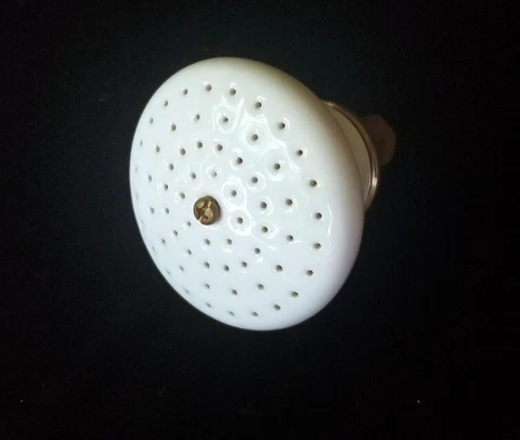 Antique White Porcelain Shower Head w/ Brass Swivel Vintage Claw Foot Tub Rare Cover