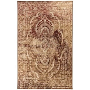 4' X 6' Maroon And Gold Abstract Power Loom Distressed Stain Resistant Area Rug - Picture 1 of 1