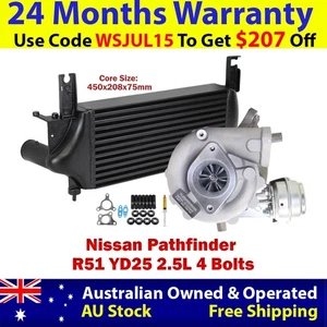 Upgrade Billet Turbo+75mm Intercooler For Nissan Pathfinder R51 YD25 2.5L 4 Bolt - Picture 1 of 12