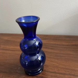 Vintage Cobalt Blue Glass Vase Double Beehive Hourglass Bubble 6" - Picture 1 of 1