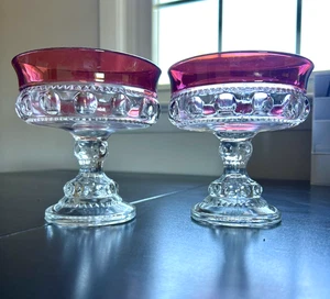 Vintage Kings Crown Ruby Thumbprint Dessert Bowls - 4.25" - Set of 2 Red Glass - Picture 1 of 4