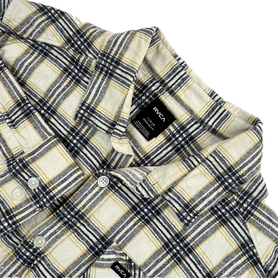 Camisa de franela a cuadros manga larga RVCA para hombre talla grande calce regular azul amarillo Foto 1 de 4