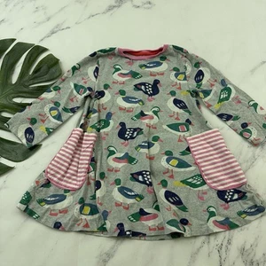 Mini Boden Girls Dress Size 7-8 y Gray Pink Ducks Birds Pockets Long Sleeve - Picture 1 of 8