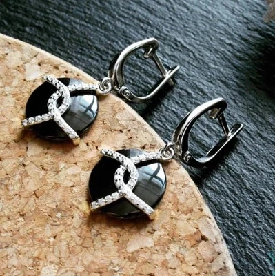 925 sterling silver clip earrings dangle ceramic gift for women - Image 1 of 4