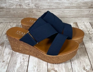 ITALIENISCHE SCHUHMACHER Kemora Damen-Sandalen 6 marineblau Stoff Stretchriemen Keilabsatz - Bild 1 von 12