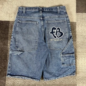 Pantaloncini corti da falegname vintage Fubu Jean ricamati uomo 34 larghi Y2K gamba larga - Foto 1 di 8