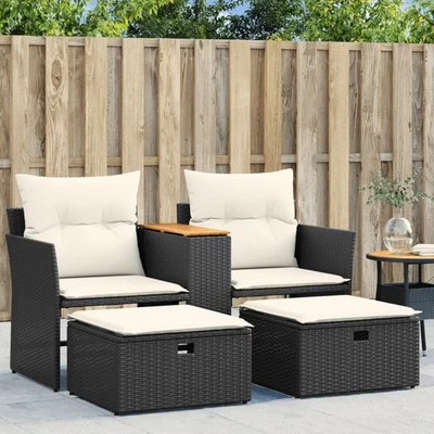 Gartensofa 2-Sitzer mit Hockern Schwarz Poly Rattan - Bild 1 von 4
