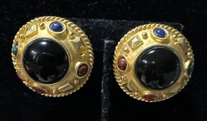 Vintage goldfarbene Ohrclips Gripoix Glas Jelly Bauch Cabochons signiert - Bild 1 von 18