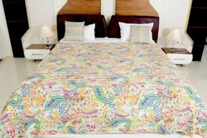 Indian Handmade Cotton Kantha Quilt Paisley Queen Twin Size Bedspread Blanket - Picture 1 of 4