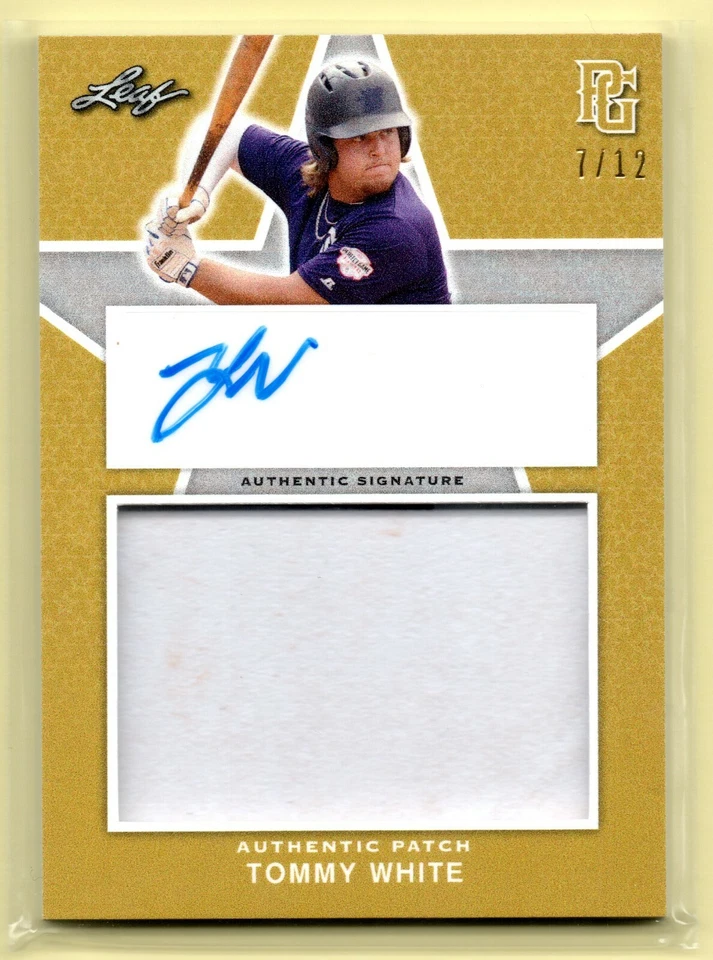 2020 Leaf Perfect Game YELLOW Tommy White #/12 SP RC AUTO 2-CLR PATCH - NC STATE - Image 1 of 1