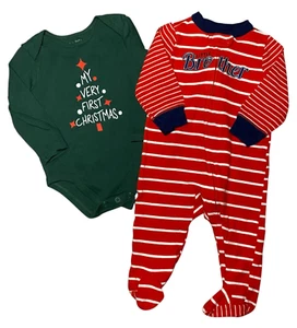 Baby boy Christmas striped pajamas Little brother First Christmas 6-12 months - Picture 1 of 5