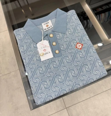 L Size Nwt Casalanca Blue Column Jacquard Monogram Polo Shirt - Image 1 of 4