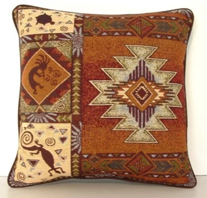 Southwestern - Native Designs w/ Kokopelli , Lizard, Turtle, Tapestry Pillow New - Picture 1 of 11