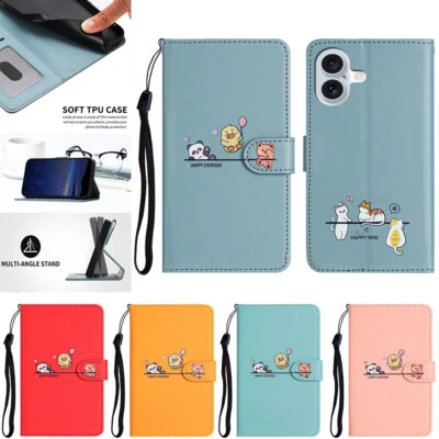 Cartoon Pattern Wallet Case Phone Case Cover for iPhone 14 Plus 13 16 15 12 11 8 - Image 1 of 4