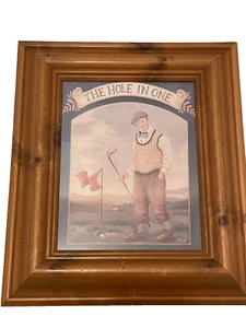 Litografia golf vintage su foro legno in un golfista incorniciato - Foto 1 di 11