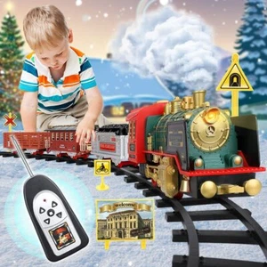 Christmas Electric Race Train Tracks Set Lights Sound Real Smoke Kids Toy Gift - Picture 1 of 12