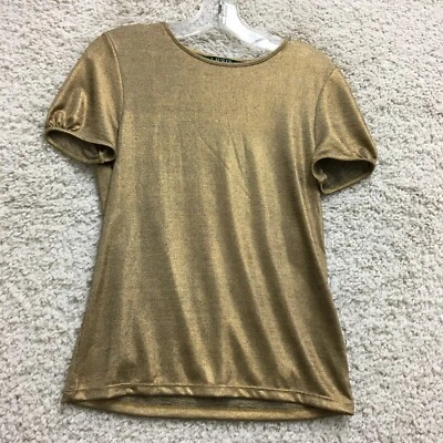Camisa LRL Ralph Lauren Pequeña Dorada Verde Cuello Redondo Manga Corta Metálica Para Mujer S Foto 1 de 4