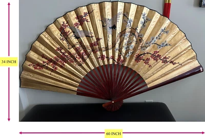 LARGE VINTAGE 60” X 34” MID CENTURY CHINOISERIE WALL ART METALLIC GOLD FOLDING - Image 1 of 4