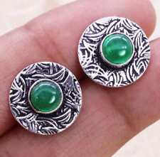 Green Onyx Art Piece 925 Silver Plated Handmade Stud/Earrings of 0.5"