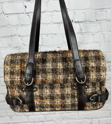 Bolso de Hombro Ann Taylor Loft Cartera Tweed Cuadros Naranja Marrón Usado en Excelente Condición Foto 1 de 4