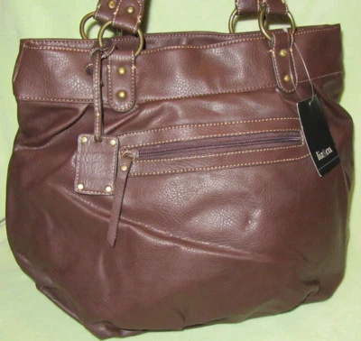 Bolso Cartera Liz & Co Marrón PVC/Tela Forro a Rayas Mano/Hombro Nuevo con Etiquetas Foto 1 de 4