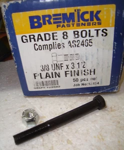 3/8"UNF x 3 1/2" Hex Bolt grade 8 hi Tensile box of 50(L) plain finish Bremick - Picture 1 of 6