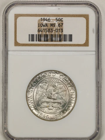 1946 50C Iowa Commemorative Half Dollar MS67 NGC 641583-013 Cover