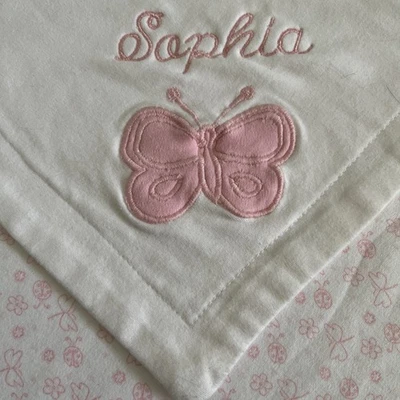 Amy Coe Limited Edition Mod Garden Pink White Butterfly Baby Blanket “Sophia” - Image 1 of 4