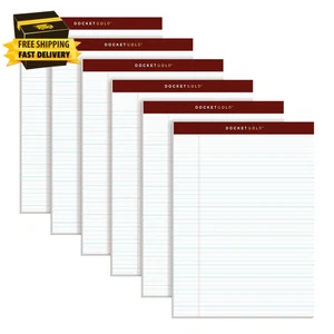 Tableta de escritura Tops Docket dorada blanca regla estrecha perforada 6 almohadillas 8,5x11,75 - Imagen 1 de 4