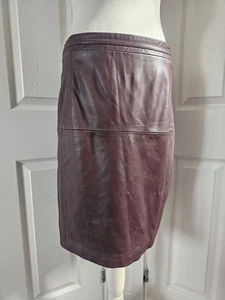 Reiss Lamb Soft Burgundy Leather Skirt With Fabric Back Size 14 Knee Length - Picture 1 of 10