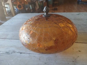 Vintage MCM 11” Amber Crackle Glass Swag Lamp Globe Shade 4" Fitter  - Picture 1 of 5