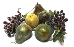 Artificial Fruit Sugared Green Pears Grapes Apple Set 7 - Picture 1 of 6