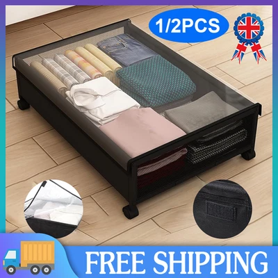 Underbed Storage Box on Wheels Lid Under Bed Sofa Portable Dustproof Organize - Image 1 of 4