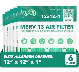 12x12x1 Air Filter 6-Pack | MERV 13 | MOAJ Elite | See Pics 1 Is Damaged - Picture 1 of 11