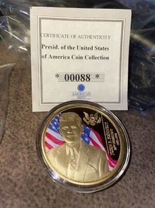 40mm 2019 American Mint Coin Medallion John F Kennedy JFK Gold Plated Swarovski - Picture 1 of 11